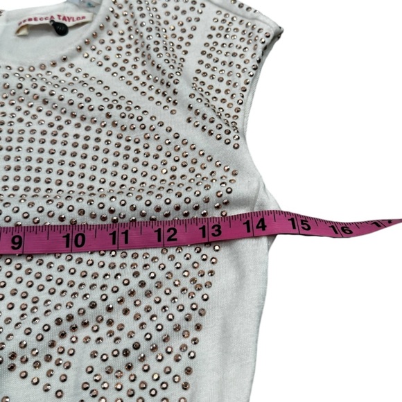 REBECCA TAYLOR $495 Nailhead Rose gold Pink Studded Cream Sheath Dress Small - Picture 7 of 8